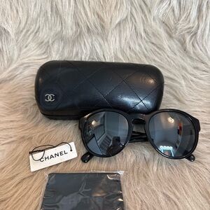 CHANEL Elegant Black Sunglasses with Quilted Case
